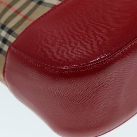 BURBERRY Nova Check Hand Bag Canvas Leather Beige Gold Red Auth 90271 - Picture 12 of 16